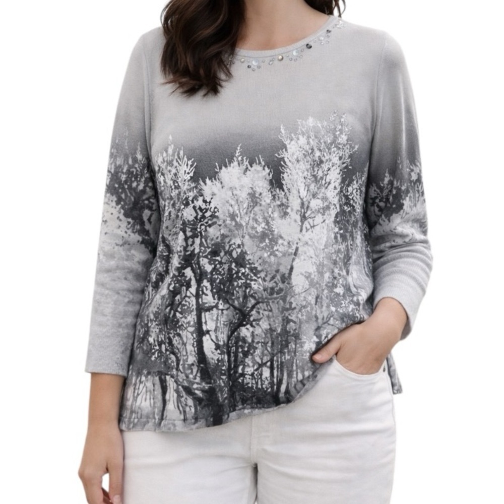 Alfred Dunner XL Gray Neutral Embellished Casual Shirt